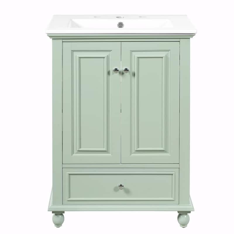 24" Bathroom Vanity with Ceramic Sink, Storage Cabinet with Soft-Close Doors and Drawer with Dividers
