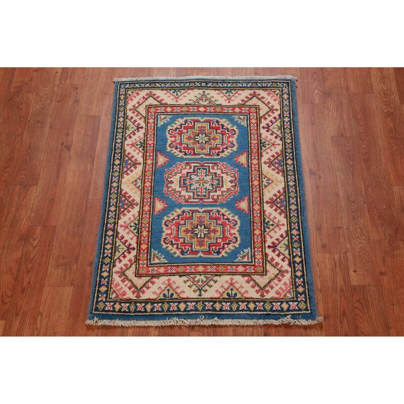 Blue Kazak Oriental Accent Foyer Rug Handmade Traditional Wool Carpet - 2'0"x 3'0"