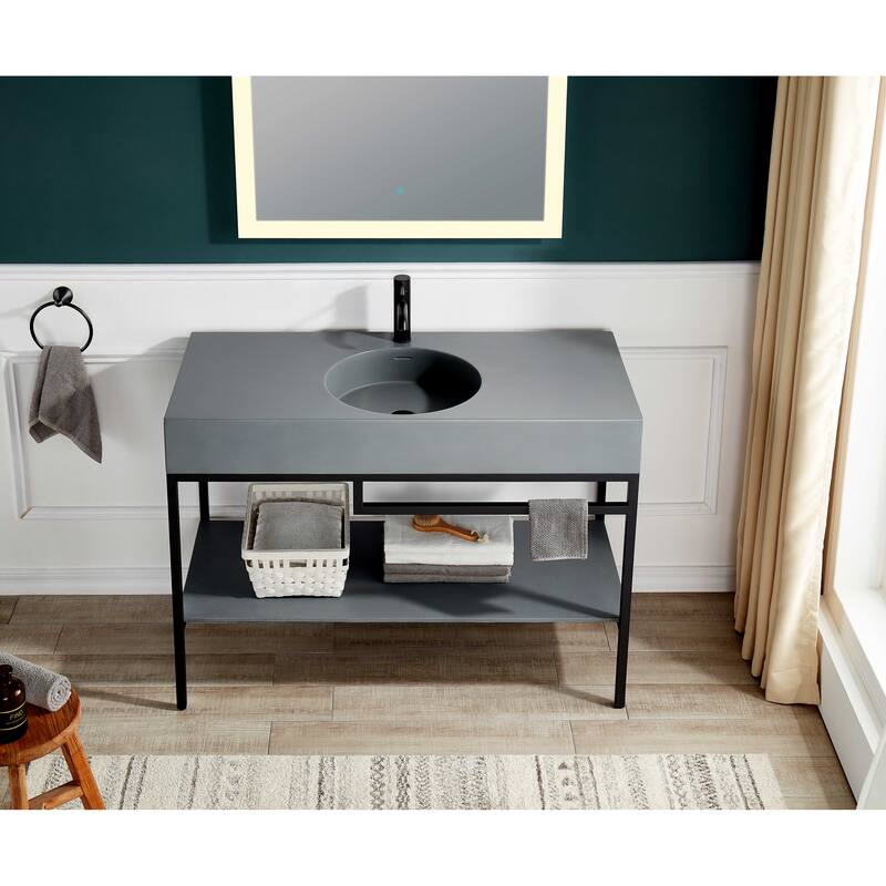 ANZZI Siena 48 in. Console Sink in Matte Black with Matte Grey Counter Top