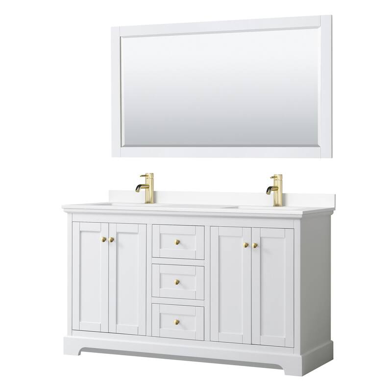 Wyndham Collection Avery 60" Free Standing Double Basin Vanity Set - White / White Cultured Marble Top / Brushed Gold