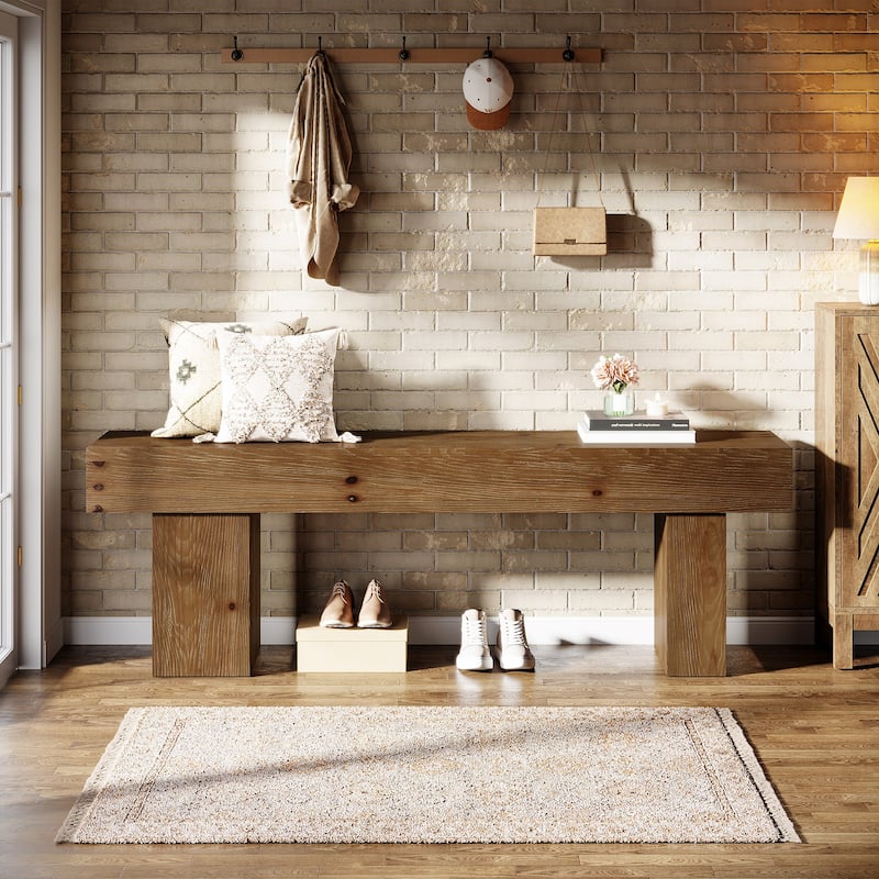 63" Solid Wood Entryway Bench, Extra Long Bed End Dining Bench for Kitchen Living Room Bedroom