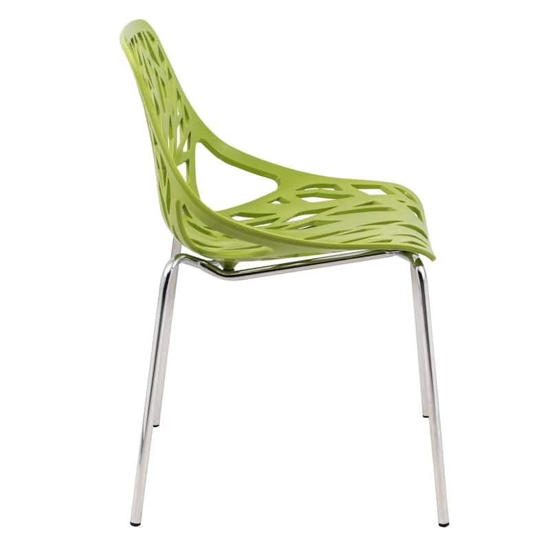Asbury Stackable Dining Chair with Chrome Legs Side Chair with Modern Cut-Out Design Backrest