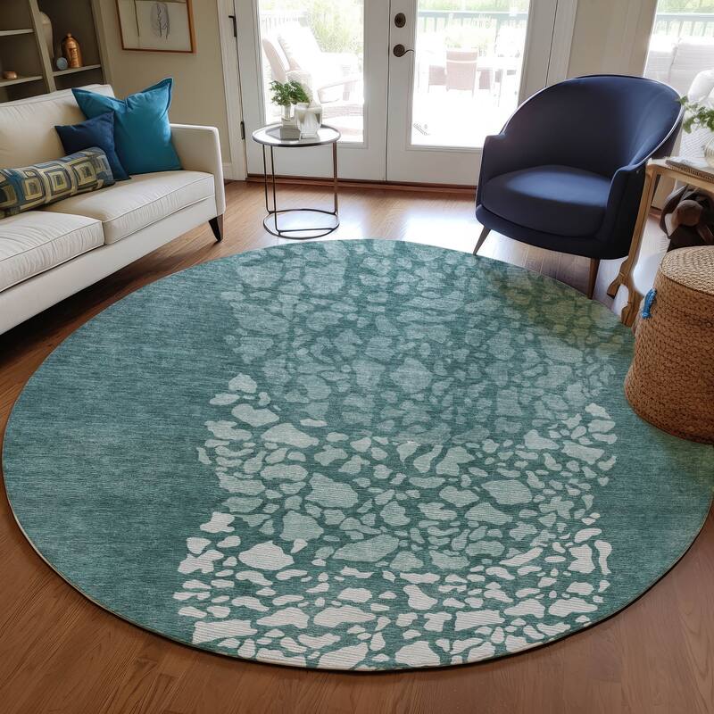 Machine Washable Indoor/ Outdoor Chantille Modern Mosaic Rug - Teal - 8' x 8'