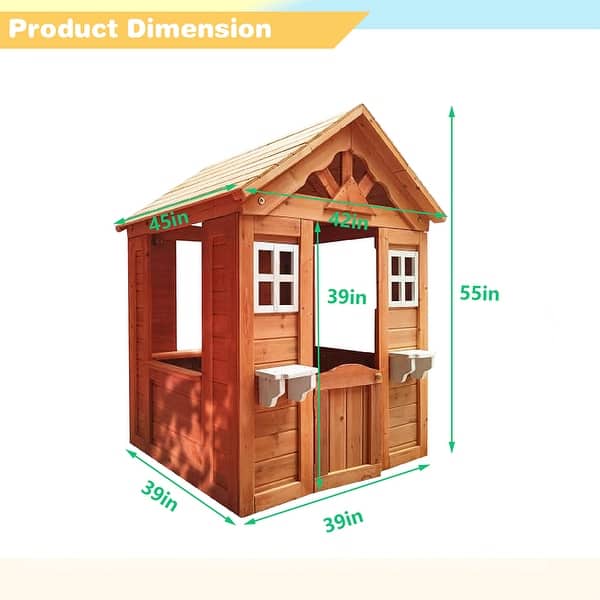 Outdoor Playhouse for Kids Fir Wood Game House Flowerpot Holder 42" L