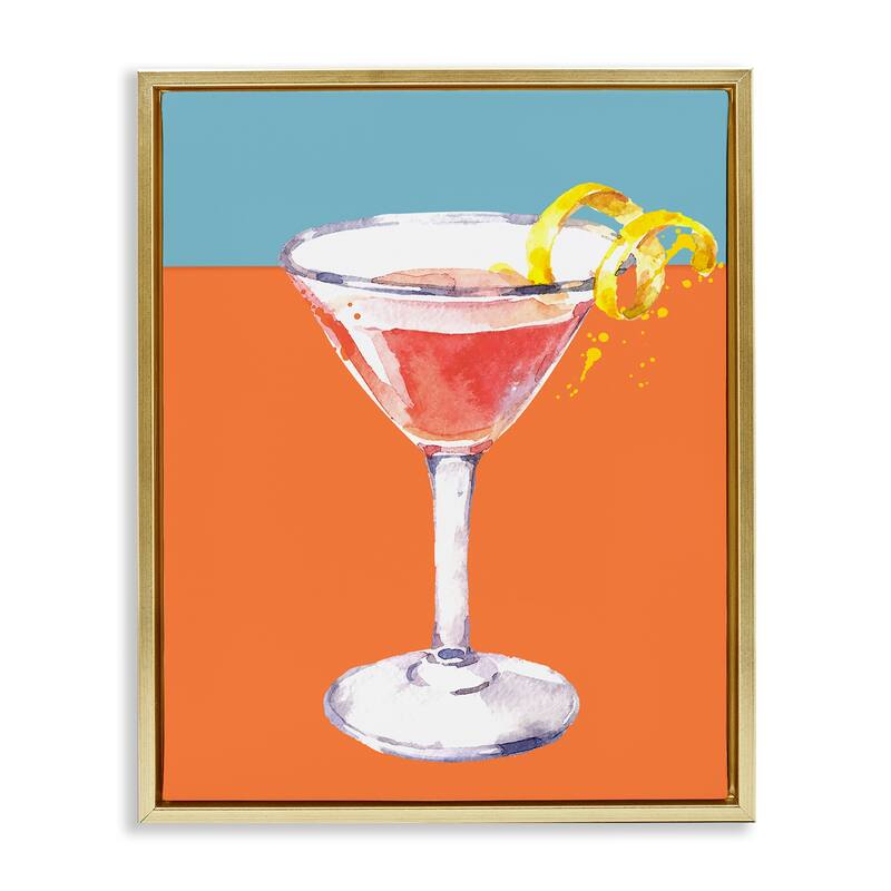Stupell Cocktail on Blocked Hues Framed Floater Canvas Wall Art Design By Susan Jill - 17 x 21 - Gold