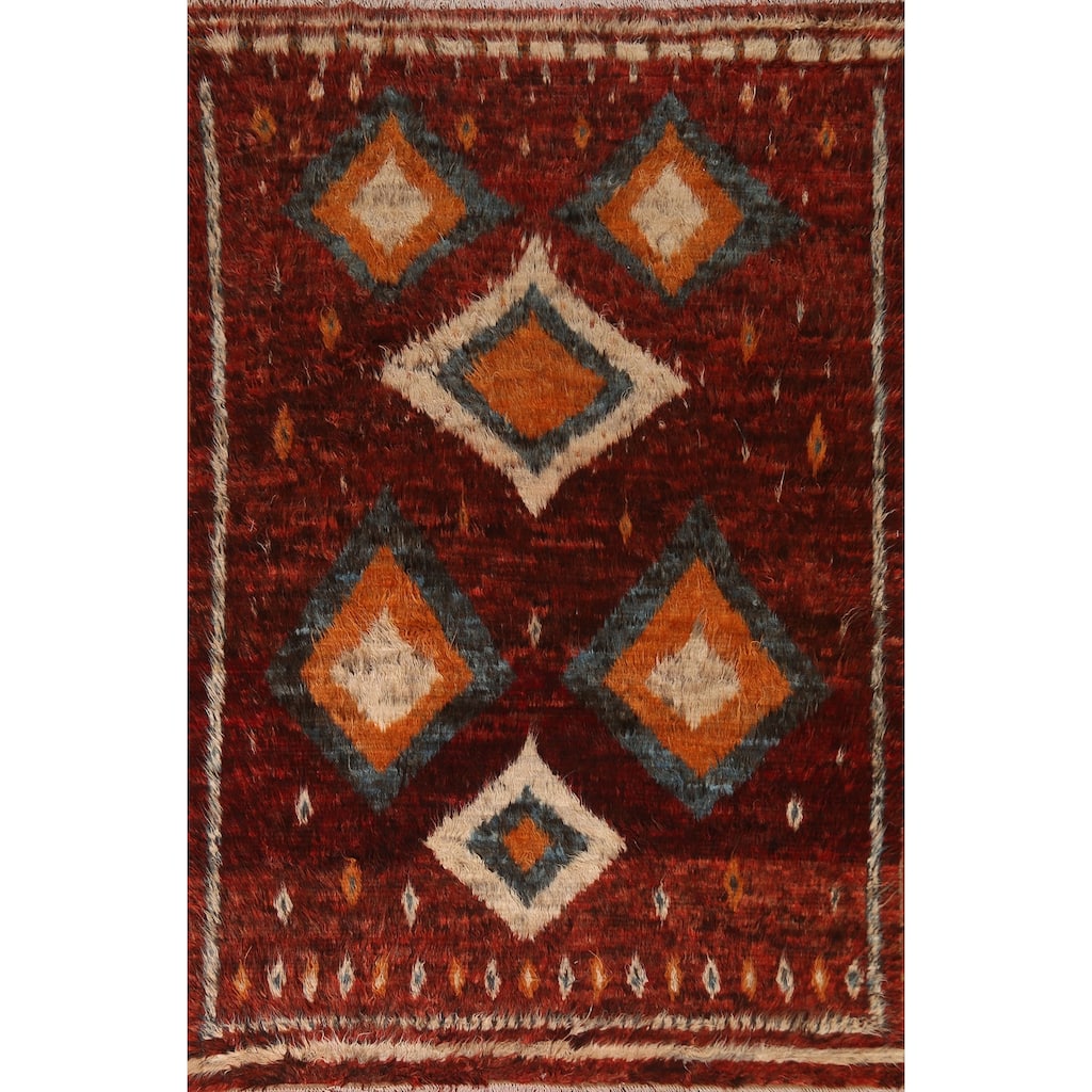 Hand Knotted Oriental 100% Wool Carpet Modern Tribal Red Moroccan Area Rug - 8' 9'' X 6' 4''