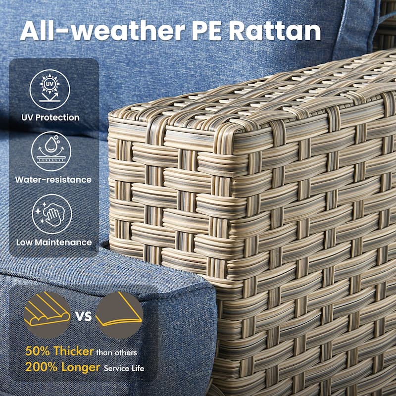 XIZZI 13-Piece Outdoor Wicker Sectional Swivel Chairs Set with Firepit Table