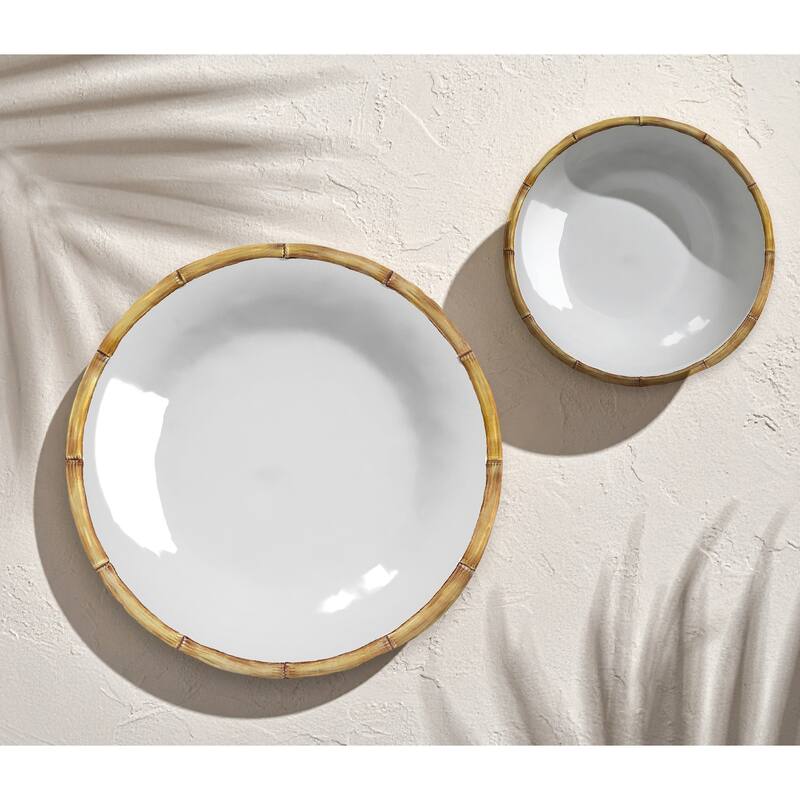 Abode Homewares Bamboo Rim NewWave Melamine Dinner Plate - White - 10.5" - Set of 6