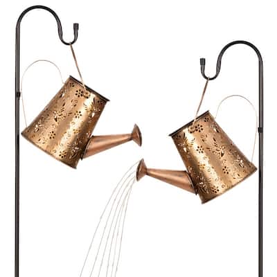 Solar Watering Can with Lights for Outdoor Garden Decor, Waterproof Landscape Lights, 2 Pack
