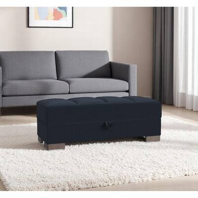 HomeRoots 52" Dark Blue and Brown Chenille Tufted Storage Ottoman
