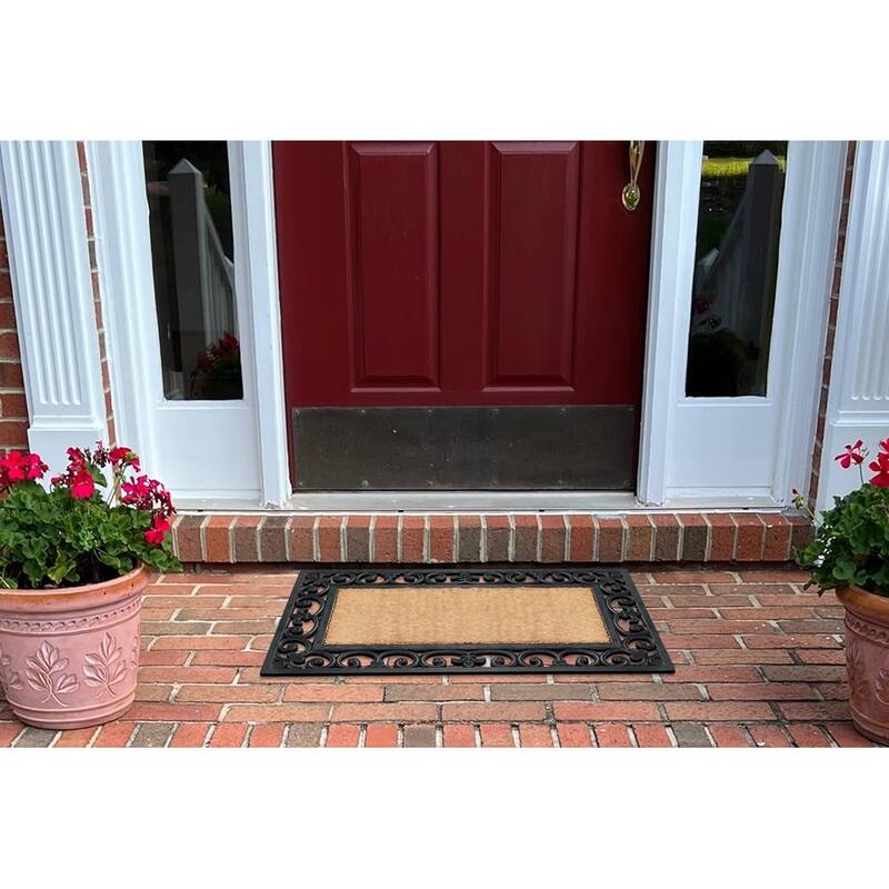 A1HC Rubber and Coir Paisley Border Outdoor Doormat Black - 18"X30"