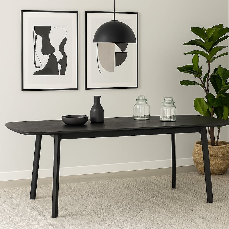 Dene 79-98 Inch Modern Extendable Rectangle Dining Table, Black Brushed Oak