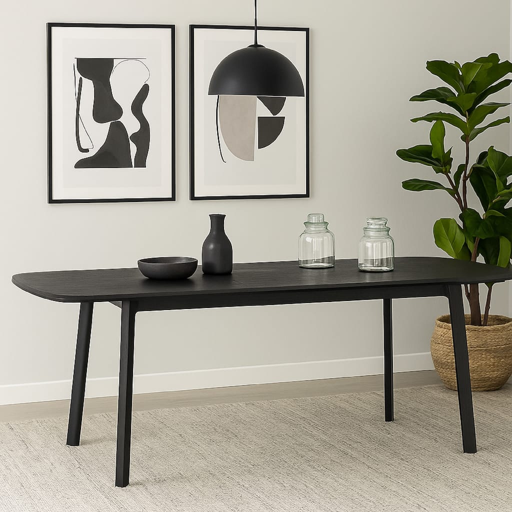 Dene 79-98 Inch Modern Extendable Rectangle Dining Table, Black Brushed Oak