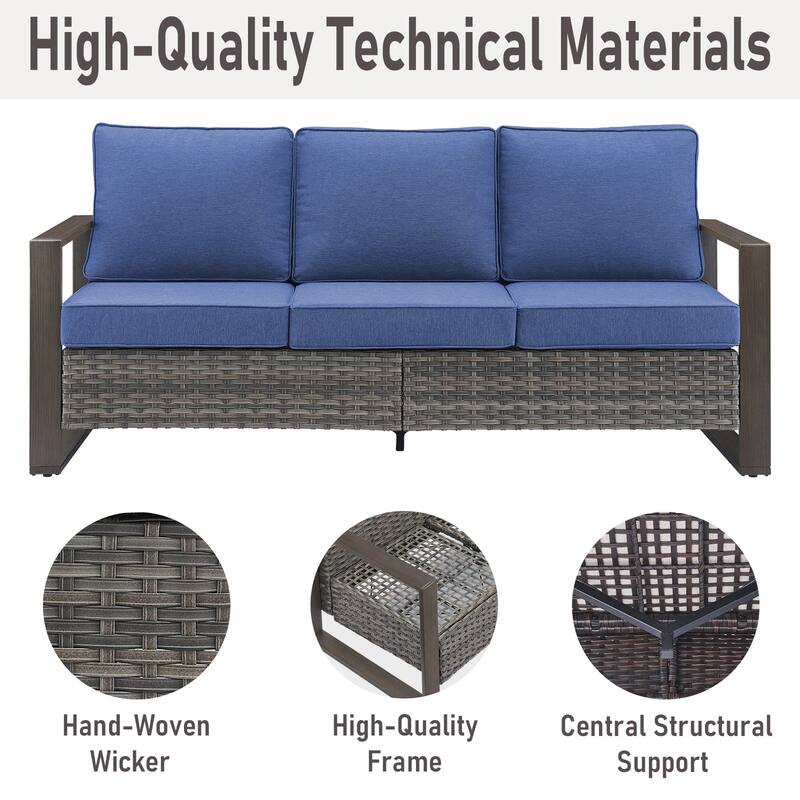 Gymojoy Patio Rattan Sofa with Swivel Rocking Chair, Ottomans Chair - Grey