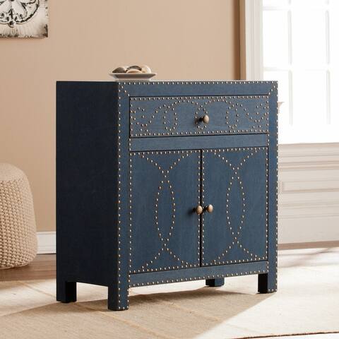 Navy and Brass Nailhead Accent Storage Cabinet