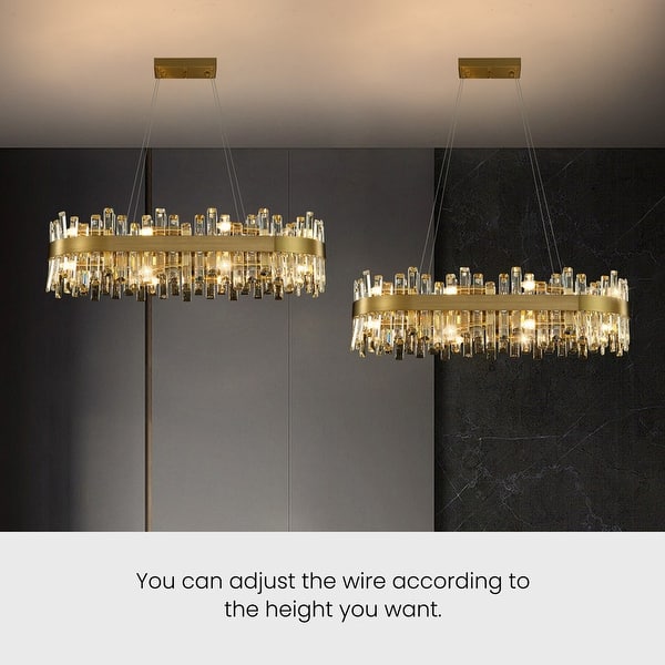 36 in. Modern Crystal Chandeliers 16-Light Brass Gold Rectangular ...