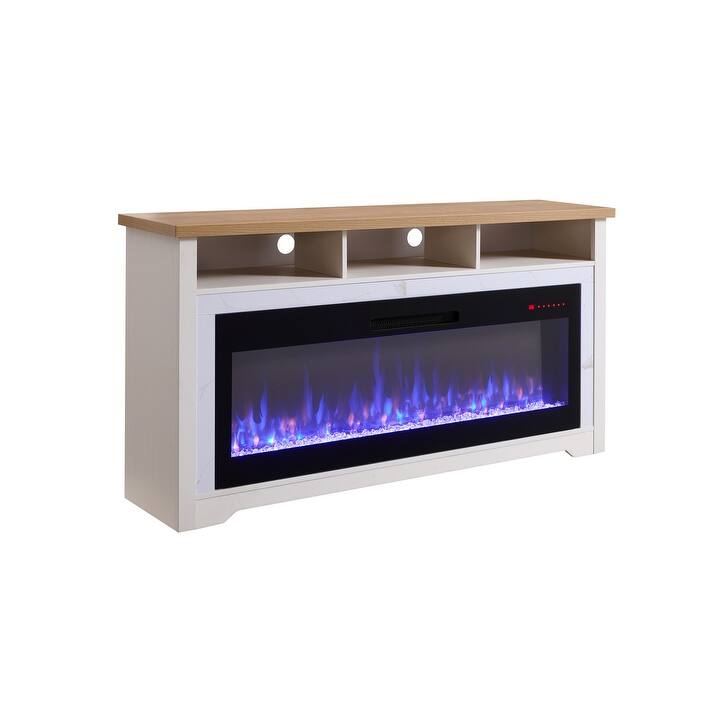 70 inch Fireplace TV Stand for TVs up to 70",with 60"smart Electric Fireplace,white