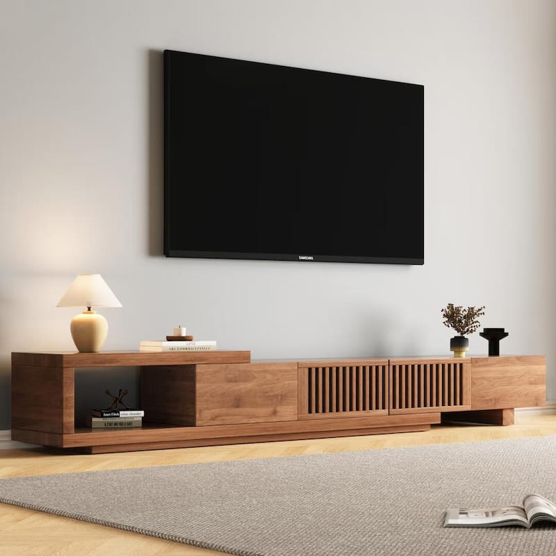With 5 storage spaces, modern retractable up to 103 inches TV cabinet - 103"W x 15.74"D x 13.78"H - 103"W x 15.74"D x 13.78"H - Walnut 