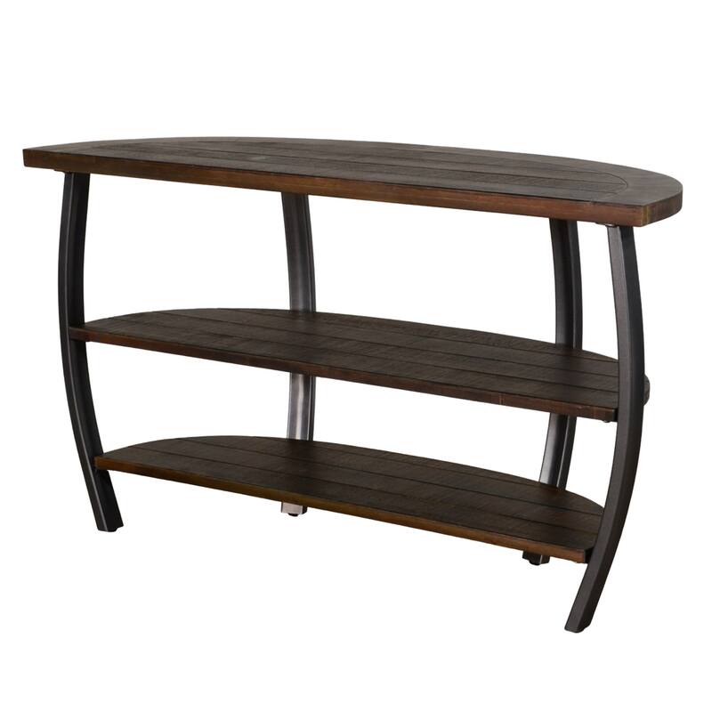 Flint Sofa Table w 2 Shelves, 52 Inch Semi Circle Top, Brown, Barrel