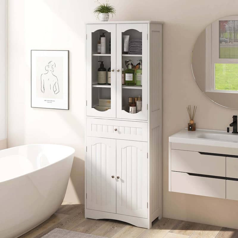 Costway 63" Tall Bathroom Cabinet with Tempered Glass Doors Adjustable - See Details