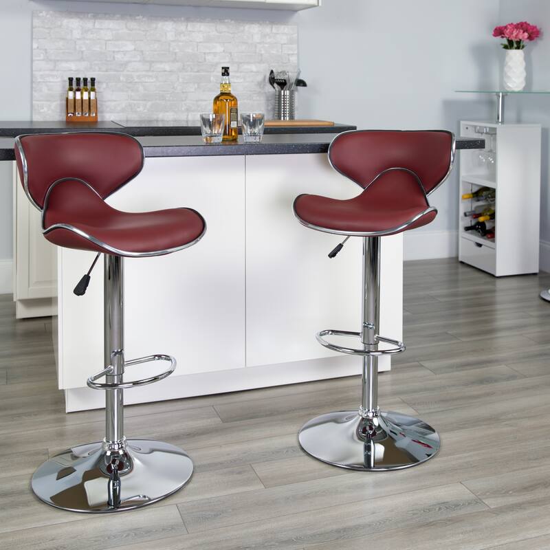 2 Pack Contemporary Mid-Back Vinyl Adjustable Height Barstool with Chrome Base - 16"W x 17.5"D x 34.5" - 43"H