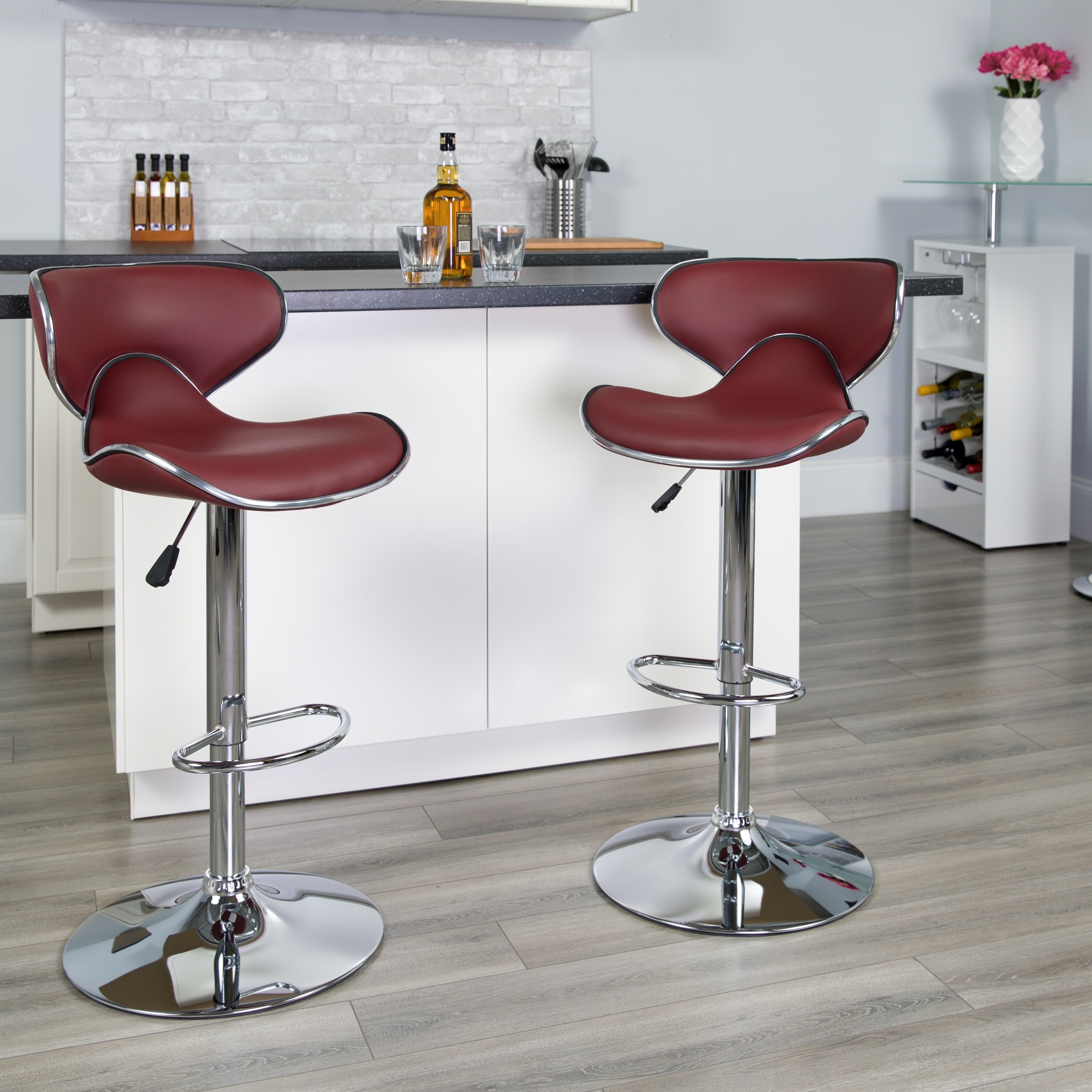 2 Pack Contemporary Mid-Back Vinyl Adjustable Height Barstool ...