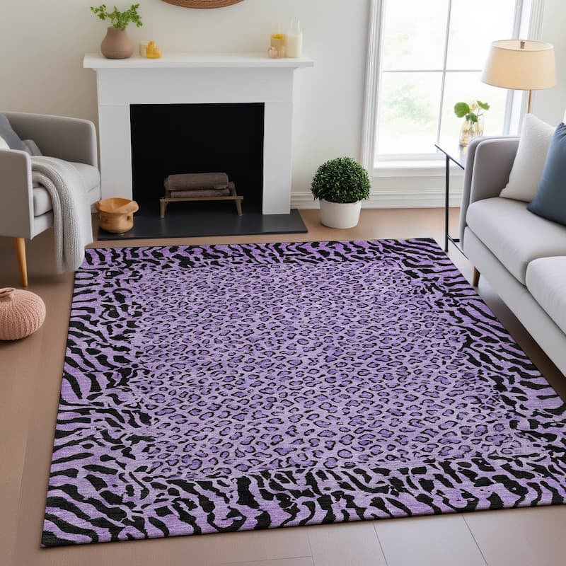 Premium Washable Super Soft Animal Print Border Mayfield Rug - Purple - 3' x 5'