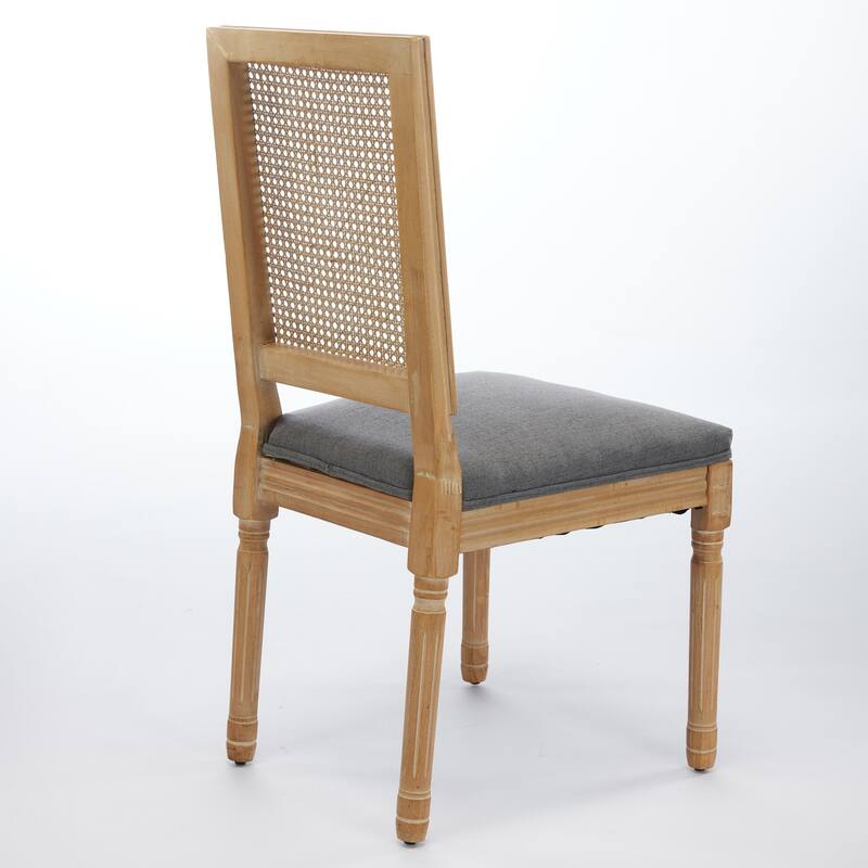 GDF Studio - French Modern Wood Dining Chairs with Rattan Backrest, Upholstered Seat, Set of 2 with Carved Frame
