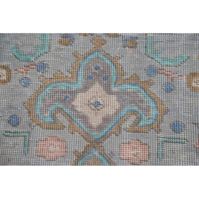 Geometric Blue Tabriz Persian Antique Area Rug Handmade Wool Carpet - 8'0" x 10'10"