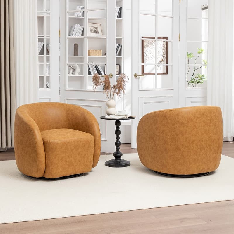 SEYNAR Modern Glam PU Leather 360 Degree Swivel Accent Armchair Set of 2