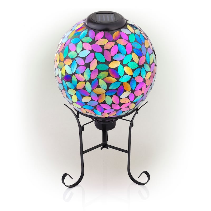 Alpine Corporation GRS122A-SLR Indoor/Outdoor Glass Solar Powered Mosaic Gazing Globe Yard Decoration, 10", Purple