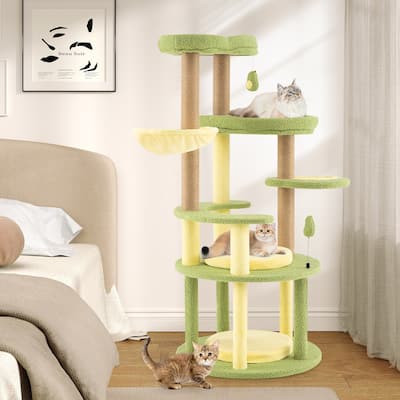 Multi-level Cat Tree Avocado Theme Cat Tower with Wide Perch Rotatable Basket - 23.5" x 23.5" x 51"