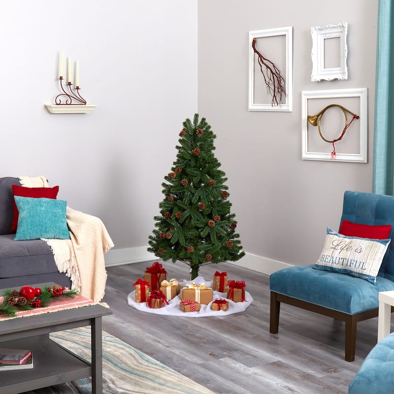 5ft. Spruce Artificial Christmas Tree with Pinecones & 100 Clear LED Lights - Charming Holiday X-Mas Tree