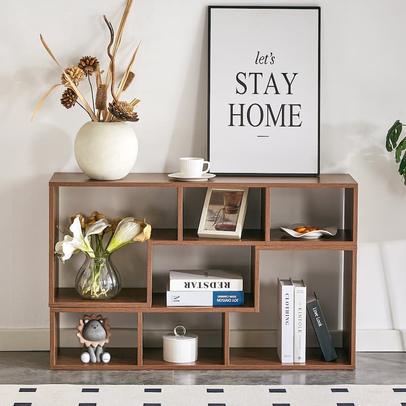 2 Pieces Cube TV Stand, L-Shaped TV Console Stand Entertainment Center with Open Storage Bookcase Shelf - Acacia Wood