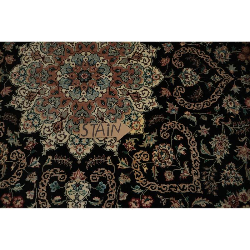 Hand Knotted Oriental 100% Wool Carpet Traditional Floral Black Tabriz Area Rug - 10' 5'' X 7' 10''
