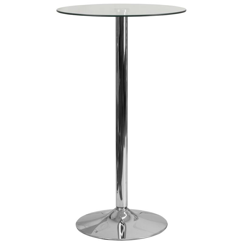 23.75" Round Glass Table with 41.75"H Chrome Base - Event and Cocktail Table - Clear/Chrome