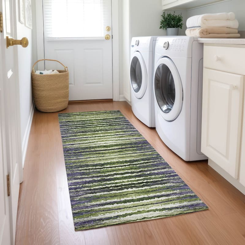 Machine Washable Indoor/ Outdoor Chantille Jagged Stripes Rug - Purple - 2'3" x 7'6"