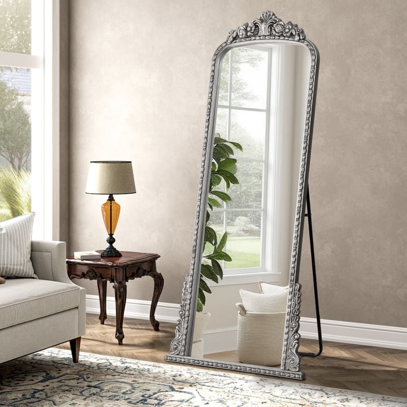 Vintage Full-Length Floor Mirror with Ornate Baroque Detailing - N/A