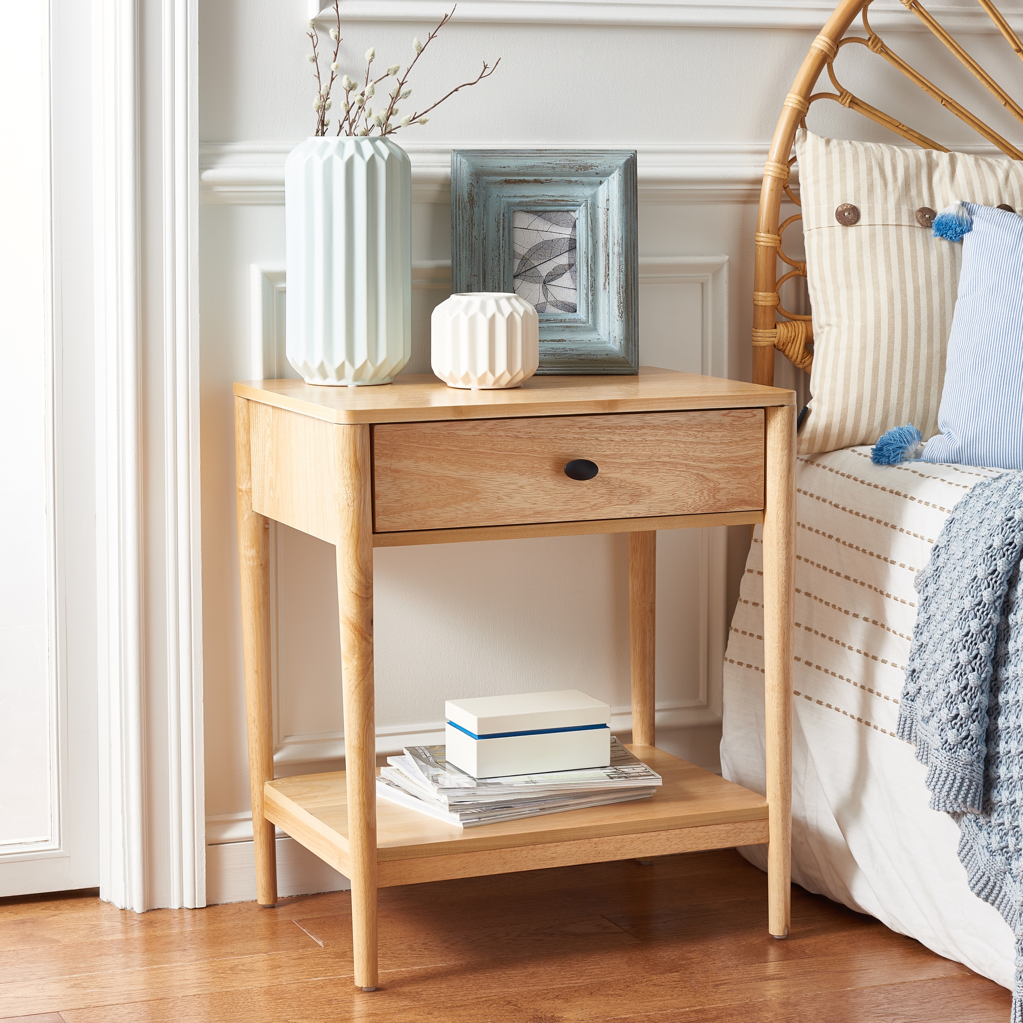 SAFAVIEH Destany Scandinavian Wood Nightstand, Fully Assembled
