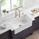 preview thumbnail 9 of 11, Fireclay Single Bowl Farmhouse Apron Kitchen Sink with Sink Grid and Drain