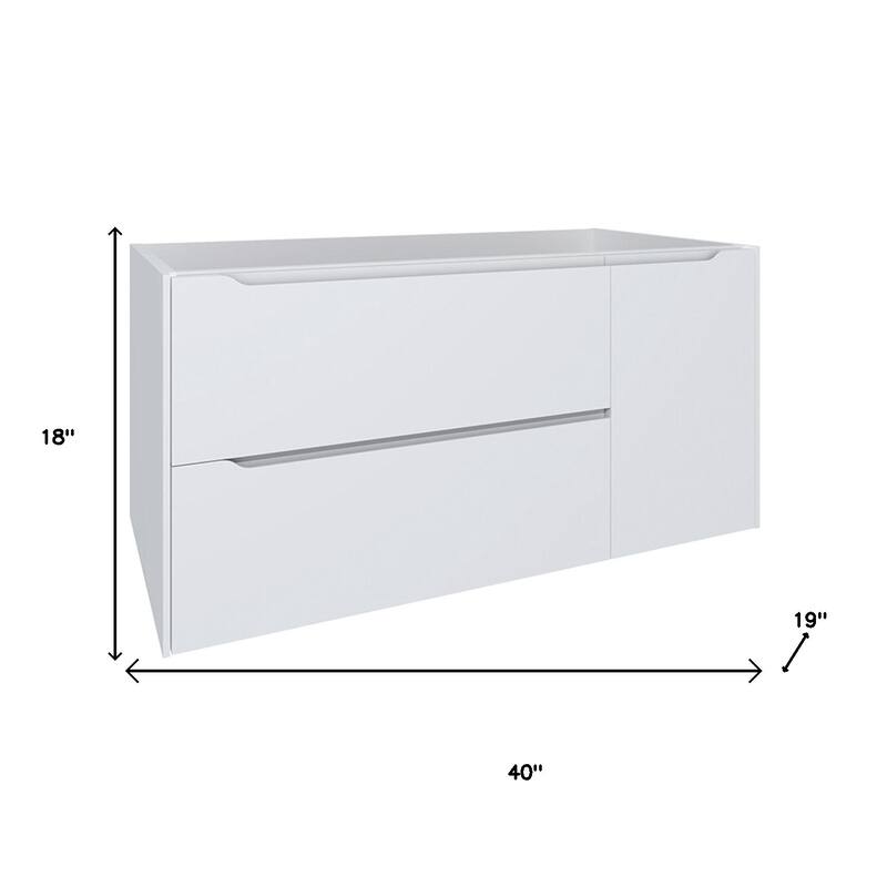 HomeRoots 40" White Wood Floating Bathroom Vanity With White Sink And Two Drawers - 40.00 in. x 18.00 in. x 19.00 in.