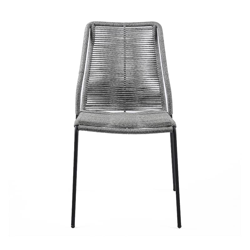 Set of Two 22" Gray Metal Outdoor Dining Chair