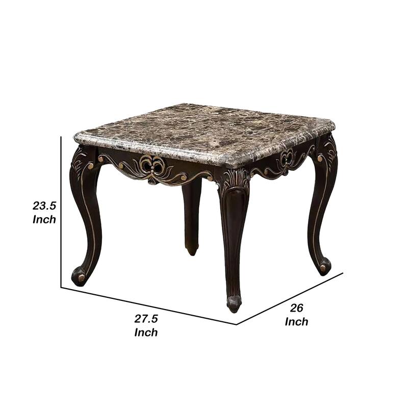 Miz Side End Table, 28 Inch, Carved Cabriole Legs, Champagne Silver