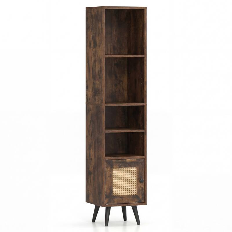 Gymax 6-Tier Tall Narrow Bookcase w/ Adjustable Shelf & Boho Style