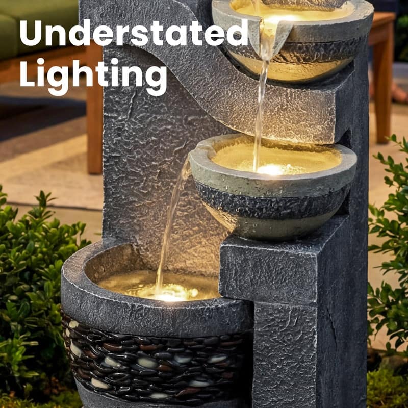 Stone-Texture Weather Resistant Garden Polyresin 3-Tier Cascading Waterfall Fountain