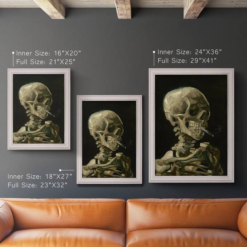 Skull of a Skeleton with Burning Cigarette Premium Framed Canvas- Ready to Hang