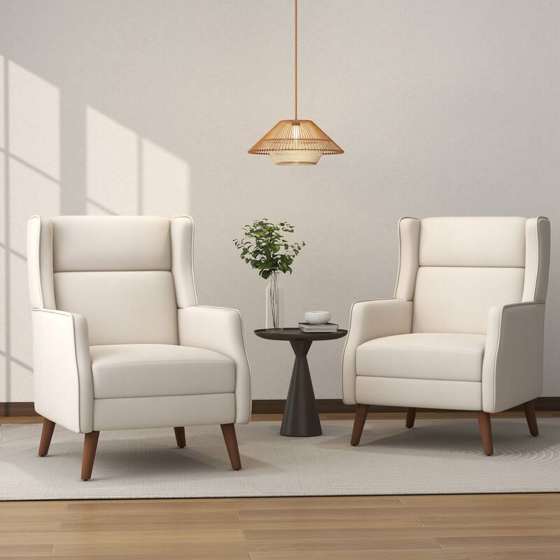 Cotton Linen Accent Chair with Wood Legs