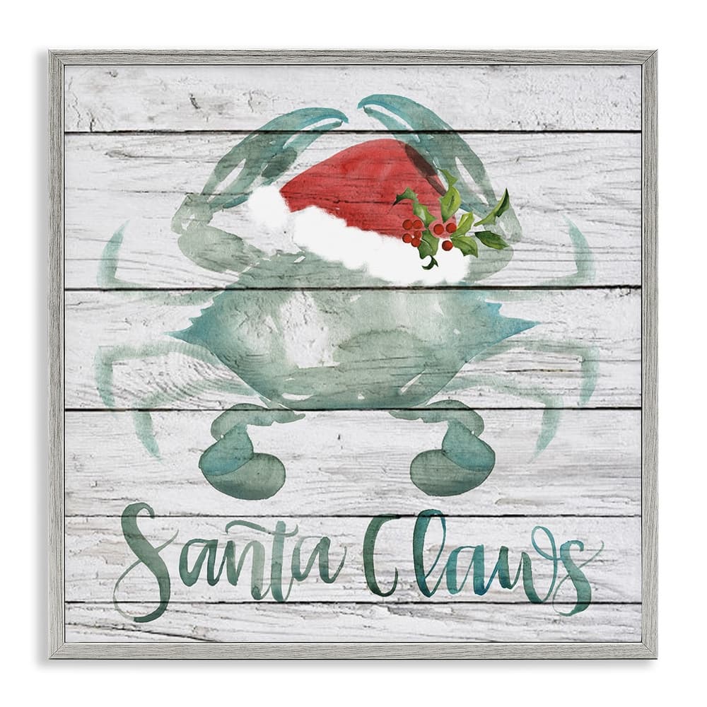 Stupell Santa Claws Blue Crab Nautical Pun Christmas Framed Wall Art, 12 x 12