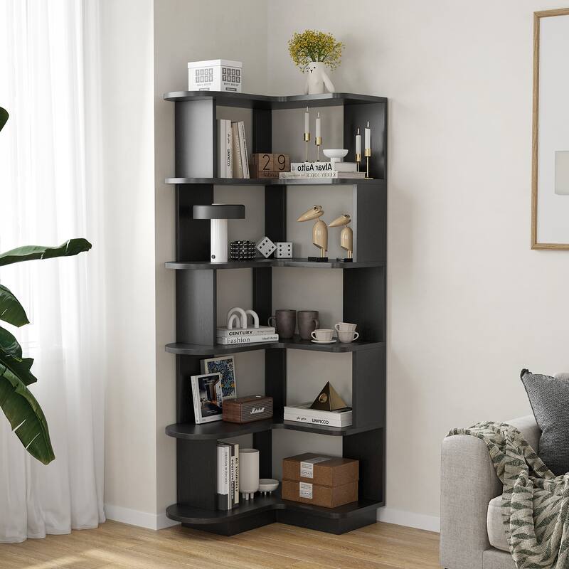 5-Tier Corner Bookshelf,L-Shaped Bookcase Freestanding Storage Shelf & Display Stand for Living Room, Office, Bedroom