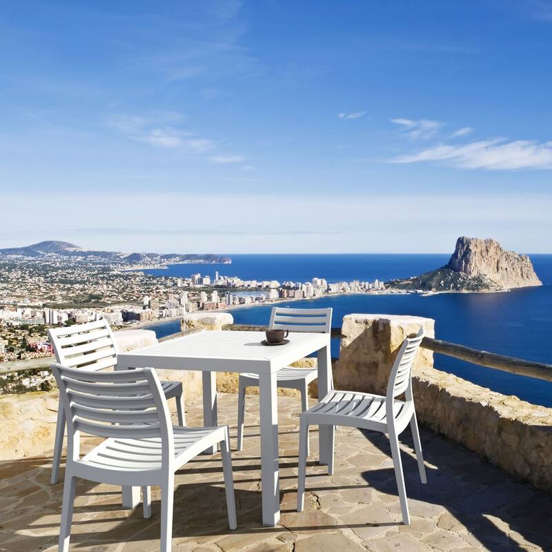 5-Piece White Stackable Square Outdoor Patio Dining Set 33"